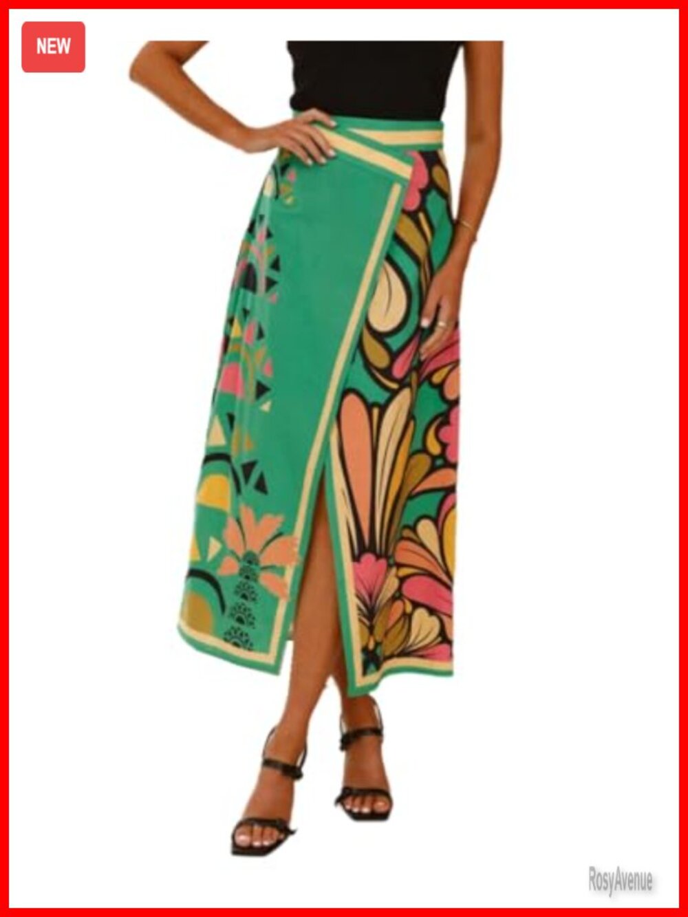 Floral Print Midi Skirt High Waist Front Split Casual Summer - Picture 1 of 4
